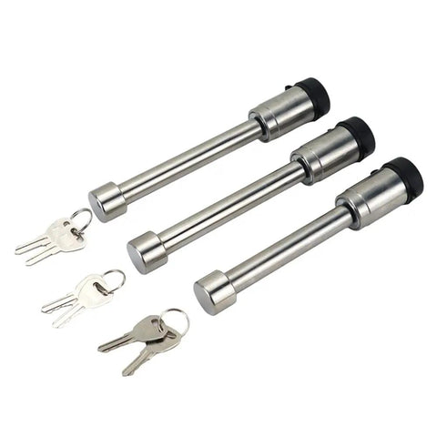 Heavy Duty Locking Hitch Pin Trio Secured With Matching Keys Lock It Down Tight And Dodge Thieves Using 304 Grade Stainless Steel Antitheft Trailer Hardware Built Solid For Every Open Road Trip