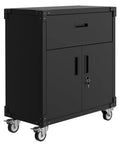 Rolling Tool Cabinet With Drawer For Garage And Workshop, Workhorse Heavy Duty Metal Storage On Wheels, Adjustable Shelves And Locks, Rust Resistant, Warehouse Grade Black Finish, black steel cabinet on casters