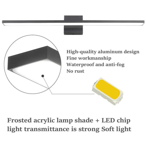 31.5 Inch Dimmable Modern LED Black Vanity Light Fixture For Bathroom Use, 28W Frosted Aluminum Construction, Cool White 6000K features