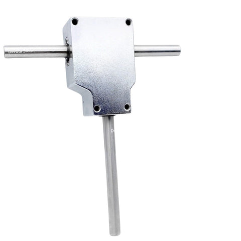 Heavy Duty 90 Degree Spiral Bevel Gearbox Reducer Assembly With Dual Shafts For Small Industrial Motors, silver steel casing.