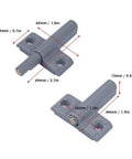Heavy Duty Magnetic Cabinet Door Catches With Built In Buffer Stopper, gray ABS components with dimensions marked for installation.