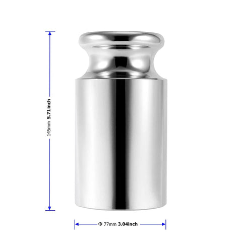Five Kilogram Calibration Weight Class M1 High Precision 5000 Grams Steel With Chrome Finish front view with dimensions