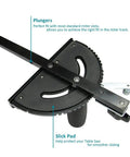 Universal Table Saw Miter Gauge Assembly with heavy duty steel build and precision sliding block in close-up view.