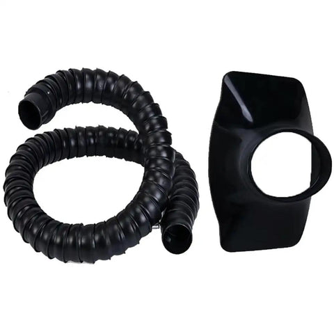 Heavy Hitter Flexible Exhaust Hose With Slick Square Capture Hood For Hassle Free Industrial Welding Smoke Ventilation And Solder Fume Extraction 50 Mm Dia 180 Cm Length Work Ready, shown in black plastic material.