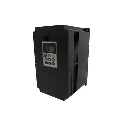 Heavy Hitter 8HP 220V Square Spindle Motor Air Cooled Design With No Sweat Setup Using 7.5KW VFD Inverter And Solid ER32 Chuck Kit For Smooth CNC Cutting Operations, black VFD inverter with control panel.