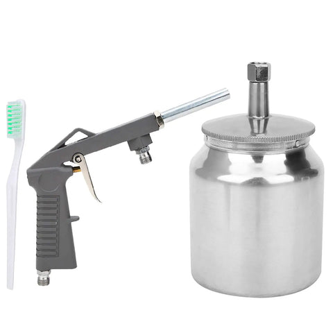 Heavy Duty Pneumatic Spray Paint Sprayer With 25 Oz Aluminum Cup For Automotive And Industrial Coatings shows gray spray gun and aluminum cup.