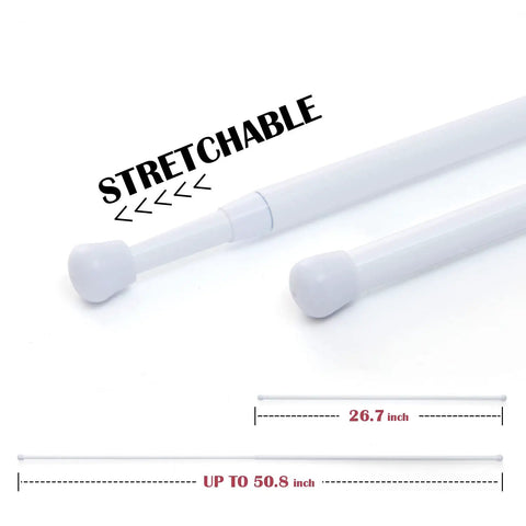 No Drill Adjustable Aluminum Curtain Rods 2 Pack With Adhesive Hooks White 26 To 50 Inch For Sheer And Tier Curtains Easy Install