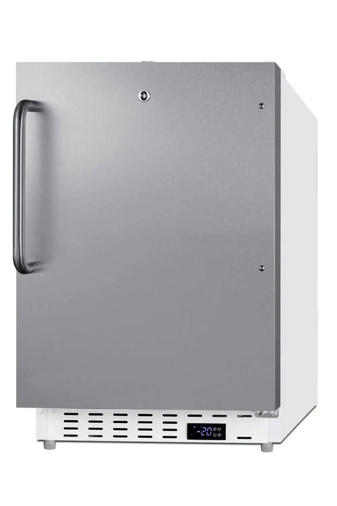 Real Deal Upright Commercial Freezer Built Like A Tank With Reliable Manual Defrost And Spacious 2.47 Cubic Feet Storage For Any Serious Kitchen Hustle In Sleek Stainless Steel Finish - rear view with temperature display
