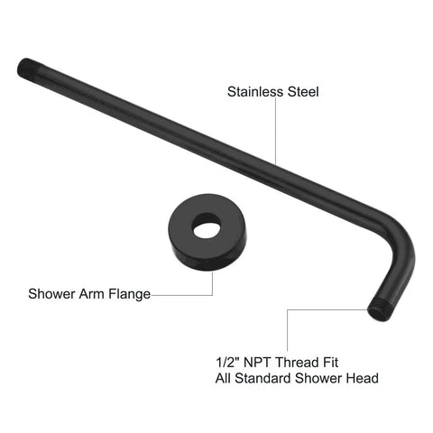 15-inch extension arm and flange in matte black stainless steel for 12 Inch Rain Shower Head With 15 Inch Extension Arm Matte Black
