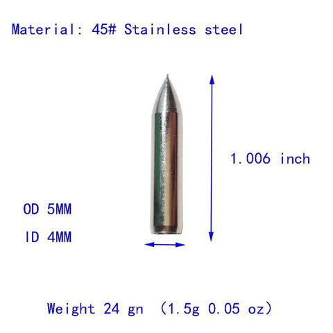 24 Pack Glue On Archery Field Points For Wood And Bamboo Arrows, Stainless Steel Tips, OD 5mm, ID 4mm, size details shown