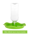 Automatic Reptile Water Feeder For Lizards Turtles And Geckos Tank Gravity Self Filling Bowl in green with clear bottle, size 15.5cm.