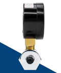 Side view of SENCTRL gas pressure test gauge, 0–100 psi, 2-in dial, 3/4-in FNPT brass connection, chrome-plated steel body