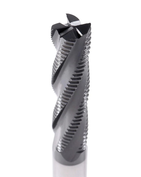 Accusize 1/2 in TiAlN-coated M42 cobalt roughing end mill, 4-flute, 2 in flute length, close-up