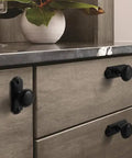Killer 6-Pack Matte Black Cabinet Knobs With Backplates Solid Zinc Alloy Single Hole Drawer Pulls For Kitchen Cabinets And Dressers Hella Sweet Modern Hardware With Spacers Included on wooden dresser.