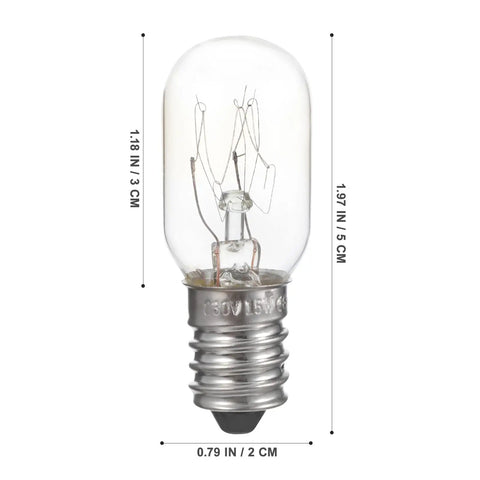 E14 Edison Fridge Bulbs Featuring Retro Tungsten Filament Emit A Legit Warm Yellow Glow Perfect For Microwave Ovens And Wine Coolers This Solid 15 Watt 3 Pack adds fire to your kitchen appliances daily - close-up image of a 15 watt bulb.