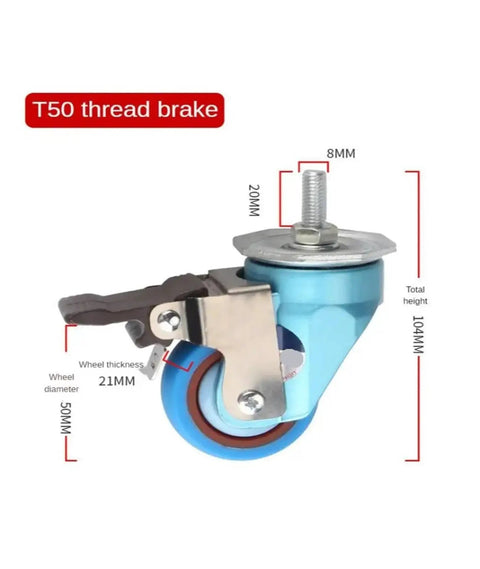 Heavy Duty T50 Swivel Brake Caster With Threaded Stem White Brake Wheel For Machinery Furniture And Appliances Built To Roll Smooth