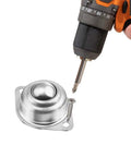 20 Pack 1 Inch Heavy Duty Carbon Steel Roller Ball Transfer Bearings Flange Mount 360 Universal Caster Swivel Wheels 400 Lb Capacity For Conveyor Belt Systems Built Tough And Ready To Roll being installed with screwdriver.