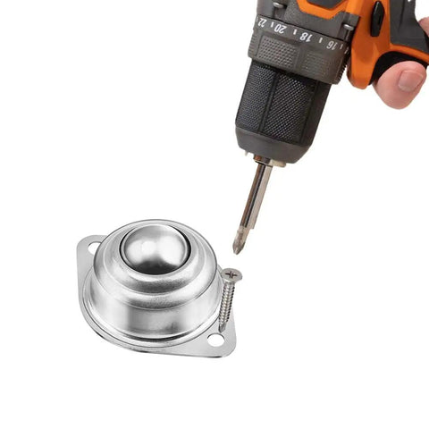 20 Pack 1 Inch Heavy Duty Carbon Steel Roller Ball Transfer Bearings Flange Mount 360 Universal Caster Swivel Wheels 400 Lb Capacity For Conveyor Belt Systems Built Tough And Ready To Roll being installed with screwdriver.