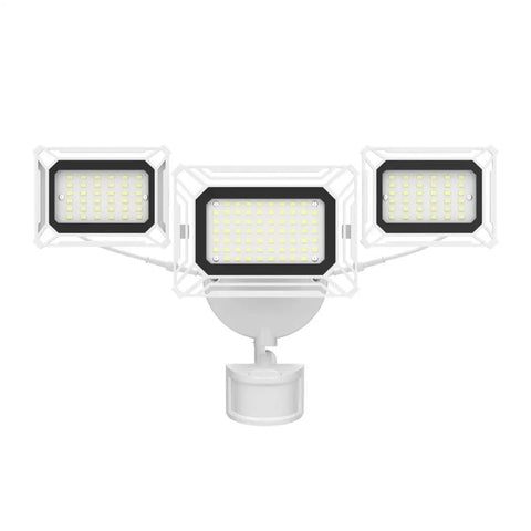 LED Motion Sensor Security Flood Light With 50W 6000LM 6500K IP65 Waterproof 3 Head Exterior Flood Light, frontal view