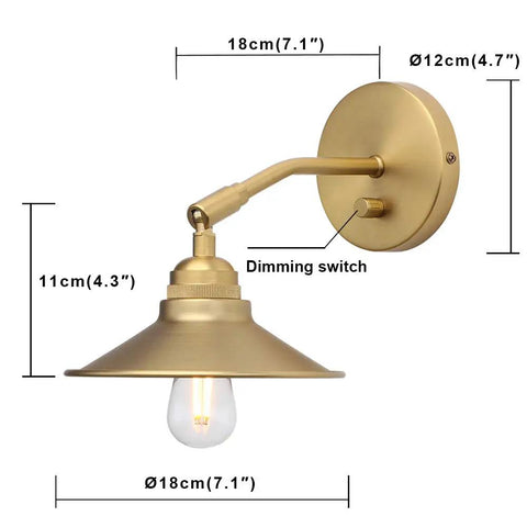 Vintage Industrial Wall Sconce 2 Pack Dimmable Metal Fixture Lighting with dimensions and dimming switch shown