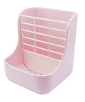 Super Cool Pink Two In One Rabbit Hay Feeder With Automatic Guinea Pig Food Bowl And Quick Release Grass Rack, pink polypropylene holder.