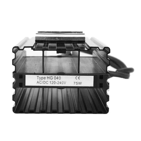 Front view of 75W PTC Cabinet Heater For Enclosures And Air Heating Units, showing 120-240V range label and cable connection.