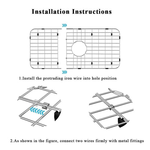 Installation instructions for Stainless Steel Sink Protector With Centered Drain Grid 25 Inches Long By 12.8 Inches Wide.