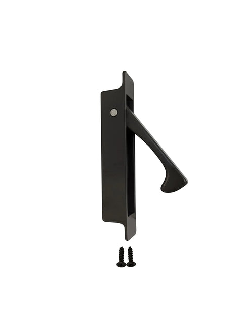 Forged Solid Brass Edge Pull For Sliding Pocket Doors in Oil Rubbed Bronze Finish with Self Retracting Latch and Hidden Screws
