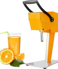 Effortless Whole Fruit Citrus Juicer Press Featuring Smart 3 Leaf Tech with a glass of orange juice and sliced oranges.