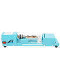 Slick Mini Wood Lathe Machine Featuring Hella Rapid Speed Tuning Supplies A Simple Plug In Build For Grinding Polishing And Light Milling Tasks Perfect For Crafters Wanting A Compact Desktop Turner For Precision Crafting Work, side view with wood piece mounted.