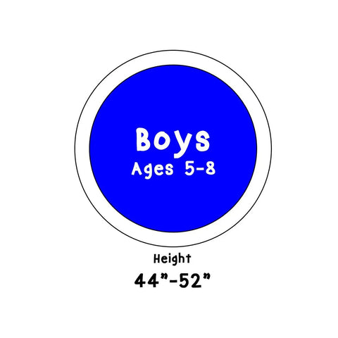 Diagram showing boys ages 5-8 with height 44-52 inches for Junior Boys Golf Driver Right Hand Ages 5 To 8 34 Inch 320cc 15 Degree Loft With Flexible Composite Shaft And Headcover Blue Lime High Launch Easy Swing For Young Golfers.