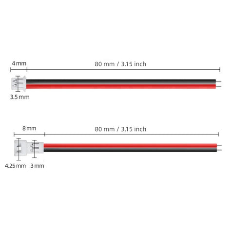 30 Piece 1.25mm JST 2 Pin Micro Connector Kit With 80mm 26AWG Red Black Wires for RC Toys LED Strips Robotics and Electronics