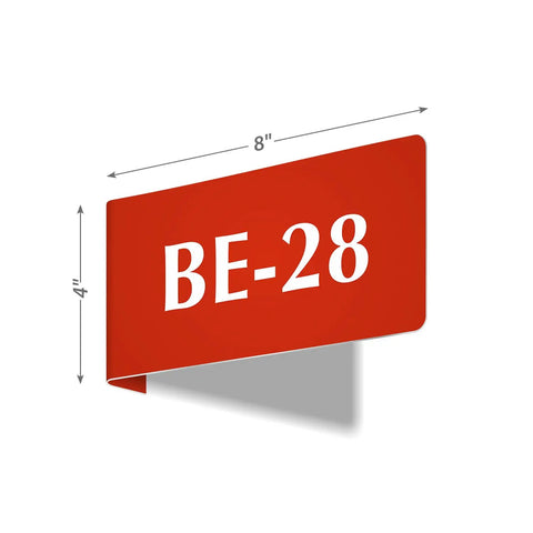 Heavy Duty Horizontal Warehouse Aisle Signs Custom Engraved L Shaped Rack Markers With Kickass Durable ABS Plastic Build Pre Drilled Mounting Holes Ready To Hang Made In Usa, red L shaped sign, 8x4 inches.