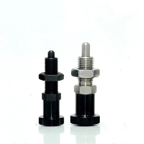 Top Tier Index Plunger Featuring A Rock Solid Hex Collar And Snappy Locking Aluminum Spring Knob With Slick M16 Screw Thread for heavy duty setups, showing two plunger sizes.