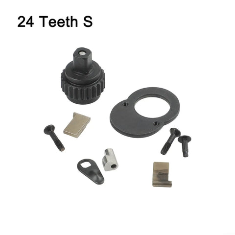 Components of 24 Teeth Ratchet Wrench Repair Kit, 11-piece socket set for 1/4, 3/8, 1/2 inch drive tools, chrome plated black finish