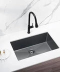 Inset Stainless Steel Kitchen Sink With Large Deep Bowl For Prep Area Undermount 16 Gauge Black Finish Heavy Duty