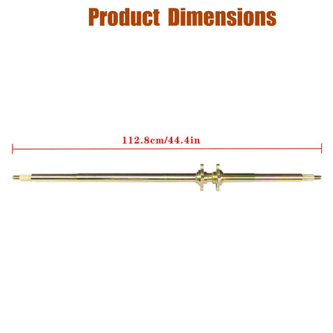 Forty Four Point Two Five Inch Heavy Duty Beefed Up Go Kart Rear Axle Shaft Kit dimensions, 112.8 cm length shown