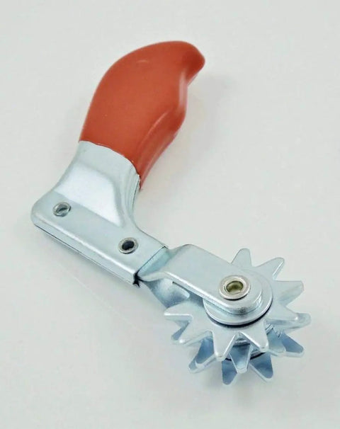 Buffing Pad Cleaning Tool With Durable Metal Spur For Polishing Pads Quick Debris Removal No Hassle On Wool Buffing Pads Auto Detailing Accessory Keeps Pads In Peak Condition And Makes Polishing Faster And Cleaner. red-handled metal buffing pad cleaner with spur wheel