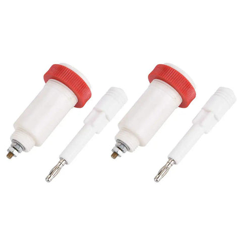 Heavy Duty High Voltage Banana Plug Cross Adapter Designed To Go The Distance With Slick Gold Plated Threads That Lock Tight For Reliable 10KV Power Lab Connections White And Red.