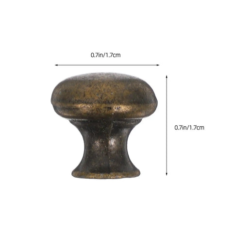 Retro Copper Zinc Alloy Cabinet Knobs Set, 10 Pack, Single Hole Mount showing side view and dimensions.