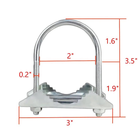 Front view of Beefy Mast Clamp With Dual U Bolts For Ham UHF VHF CB Truck Antennas showing measurements in inches.