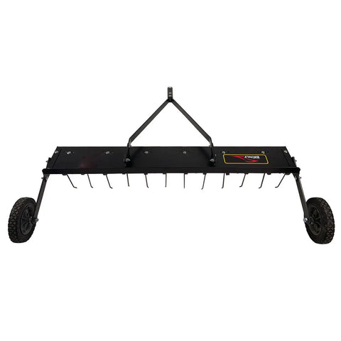 Tow Behind 48 Inch Grass Dethatcher For Big Lawns That Cleans Thatch Fast With Dual Row Of Flexing Spring Tines, Wide Aeration Tool For Healthier Roots, Matte Black