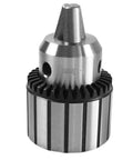 Heavy Duty MT2 Drill Chuck Assembly With Half Inch Capacity For Lathe Tailstock and Precision Shops Made Tough to Handle Any Daily Grind Job Ready With Key, showing drill chuck design.