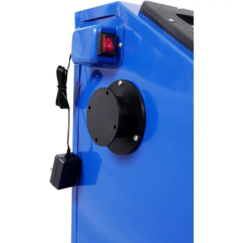 Side view of Beefed Up Heavy Duty 110L Bench Top Sandblast Cabinet showing power switch and cable, ergonomic compact design