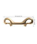Heavy Duty Brass Double Ended Bolt Snap Hooks For Dog Leashes And Cat Collars Plus Solid Trigger Latches showing dimensions 10.5cm x 3cm.