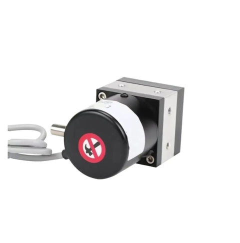 Pull Rope Displacement Sensor 400mm Draw Wire Potentiometer With 4-20mA Output in black and stainless steel, side view