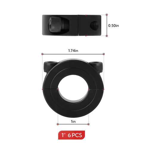 Six Piece One Inch Split Collar Clamp Set For Shafts With Clamp On Design Includes Screws And Wrench Heavy Duty Carbon Steel Rust Resistant Easy Install Shaft Fixing Ring Kit
