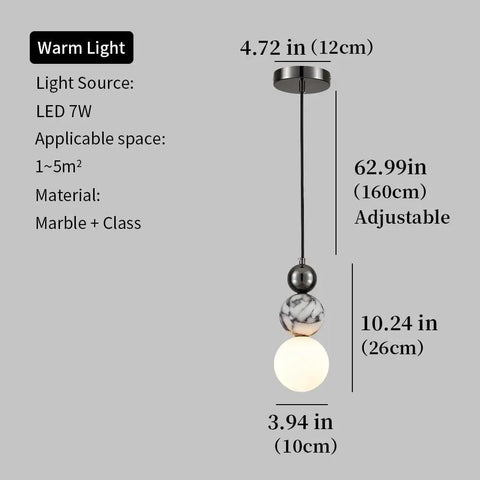 Aolyzmt Natural Alabaster Marble Pendant Light, Modern Cylinder LED Hanging Lamp with adjustable measurements for various spaces.