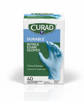 Heavy Duty Powder Free Nitrile Exam Gloves Featuring Chemical Resistance And Sure Grip Lightweight Disposable One Size Fits Most Protective Gear For Medical Tasks Home Fixes Yard Work 40 Pack box with blue gloves visible.