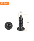 Rugged 6 By Half Inch Flat Head Torx Screws 50 Pack Black Coated 304 Stainless Steel Self Tapping Star Bolts displaying T10 drive and dimensions.